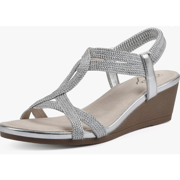 CLIFFS BY WHITE MOUNTAIN WOMENS CANDELLE SILVER STRAPPY WEDGE DRESS SANDAL 9M - Picture 1 of 9